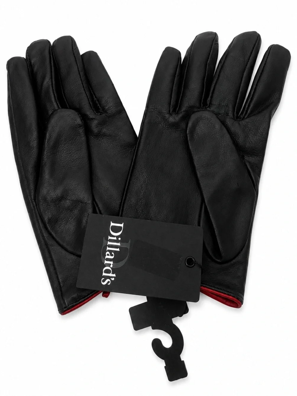 Dillard's Women’s Black Leather Gloves with Red Trim and Bow Detail XL, New